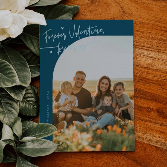 Forever Us Script Teal Valentine Photo Holiday Card (Creator Uploaded)