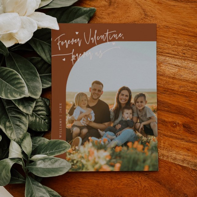 Forever Us Script Terracotta Valentine Photo Holiday Card (Creator Uploaded)