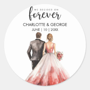 Forever Wedding Bride Groom Back Watercolor Classic Round Sticker