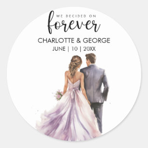 Forever Wedding Bride Groom Back Watercolor Classic Round Sticker