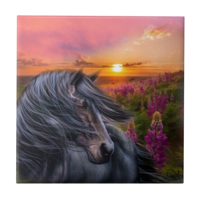 Forever Wild Black Horse Ceramic Tile (Front)