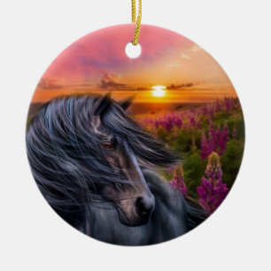 Forever Wild Black Horse Stallion Ceramic Tree Decoration