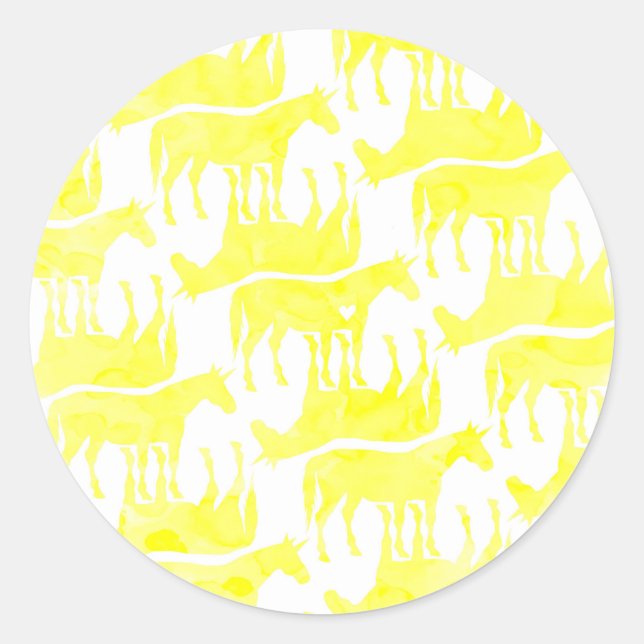 Forever Yellow Unicorn Classic Round Sticker (Front)