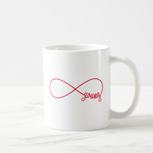 forever young, red infinity sign coffee mug (Right)