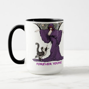Forever Young Witch and Cat Art Nouveau T-Shirt Mug
