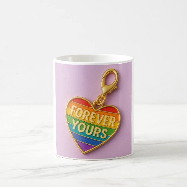 Forever Yours – Colourful Love Heart Charm Coffee Mug (Center)
