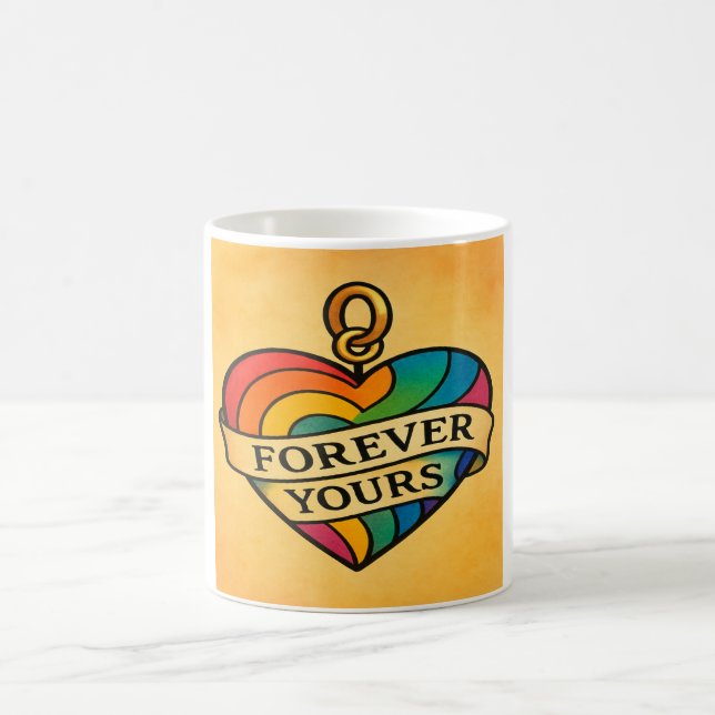 Forever Yours Colourful Love Heart Coffee Mug (Center)