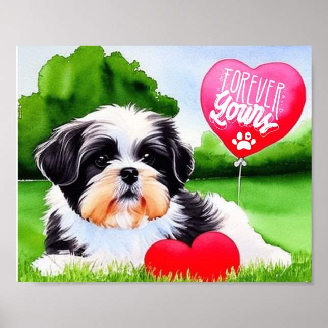 Forever Yours Shih Tzu Watercolor Poster (Front)