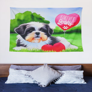Forever Yours Shih Tzu Watercolor Tapestry