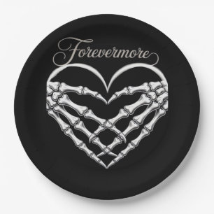 Forevermore Skeleton Hands Heart Gothic Romance Paper Plate