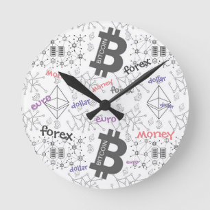 Forex, Money,  Euro, Dollar, Bitcoin blockchain Round Clock
