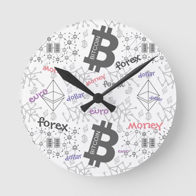 Forex, Money,  Euro, Dollar, Bitcoin Round Clock (Front)