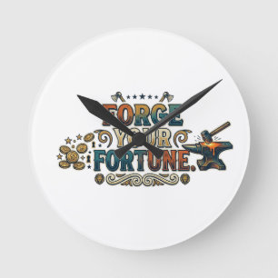 Forge Your Fortune – Bold Motivational Typography Round Clock