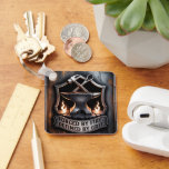 Forged by Fire – Blacksmith Emblem Key Ring<br><div class="desc">A bold tribute to the timeless craft of blacksmithing. This detailed emblem design features a forged steel anvil, hammer and tongs crossed in pride, and glowing flames—framed in a rugged metal texture. The quote “Forged by Fire, Defined by Grit” honours the resilience and soul of handmade work. Perfect for workshops,...</div>