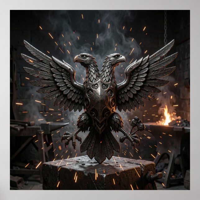 Forged Iron Double-Headed Eagle Ancient Symbol Can Poster (Front)