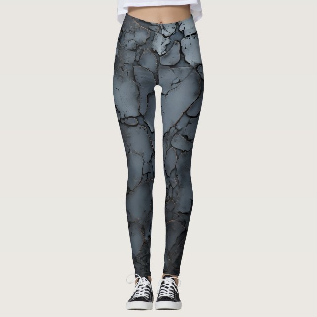Forged Metal 3D, Crackled  Leggings (Front)