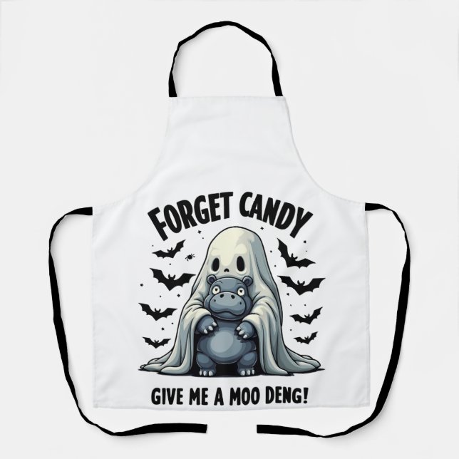 Forget Candy Give Me Moo Deng Halloween Ghost  Apron (Front)