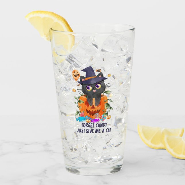 Forget Candy Just Give Me A Cat – Witch Cat Glass (Front Ice)