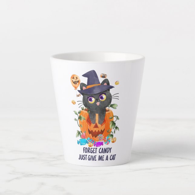 Forget Candy Just Give Me A Cat – Witch Cat Latte Mug (Front)