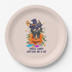 Forget Candy Just Give Me A Cat – Witch Cat Paper Plate