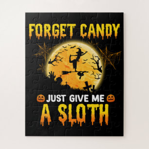 Forget Candy Just Give Me A Sloth Funny Witch Gift Jigsaw Puzzle