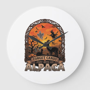 Forget Candy Just Give Me Alpaca Halloween Ghost W Large Clock