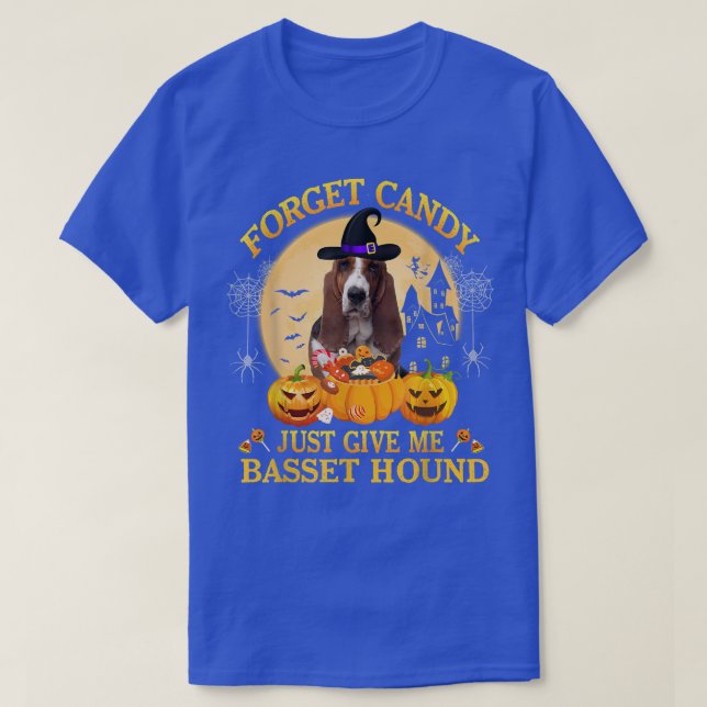 Forget Candy Just Give Me Basset Hound Pumpkin Hal T-Shirt (Design Front)