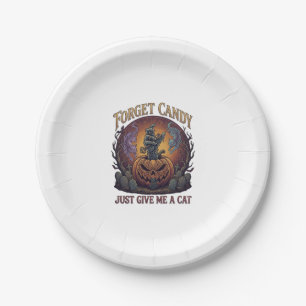 Forget Candy Just Give Me Cat Halloween Pumpkin_1 Paper Plate