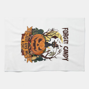 Forget Candy Just Give Me Cat Halloween Pumpkin_1 Tea Towel