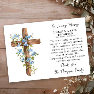Forget Me Knot Floral Wood Cross Funeral Sympathy Thank You Card