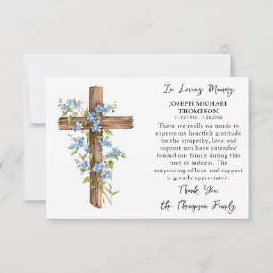 Forget Me Knot Floral Wood Cross Funeral Sympathy Thank You Card
