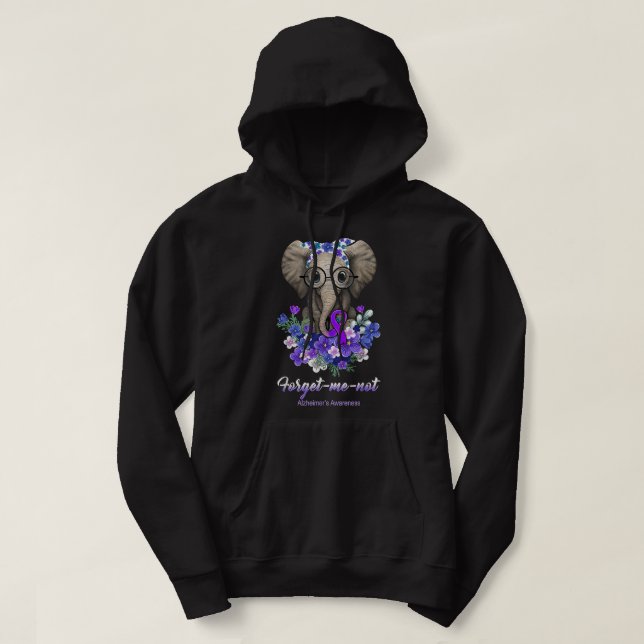 Forget me not Alzheimer's Awareness Elephant Flowe Hoodie (Design Front)
