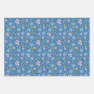Forget-Me-Not and Pansy Wrapping Paper Sheets
