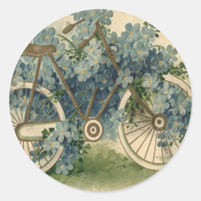 Forget Me Not Bicycle Birthday Classic Round Sticker (Front)