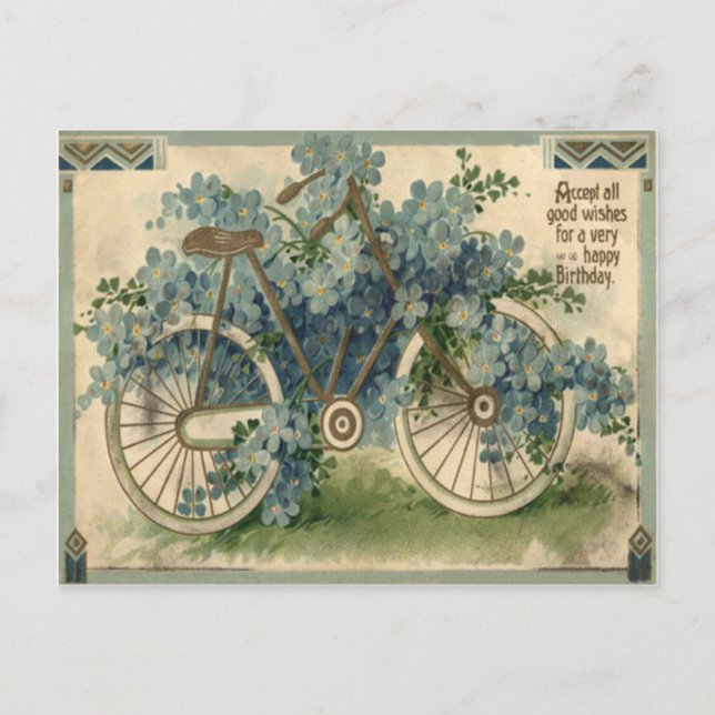 Forget Me Not Bicycle Birthday Postcard (Front)