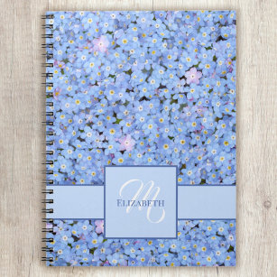 Forget Me Not Blue Floral Name + Monogram Template Notebook