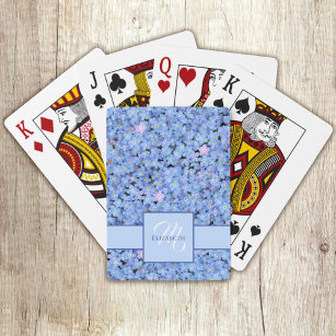 Forget Me Not Blue Floral Name + Monogram Template Playing Cards