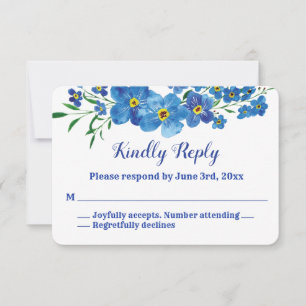 Forget me not Blue Floral Watercolor Wedding RSVP  Card
