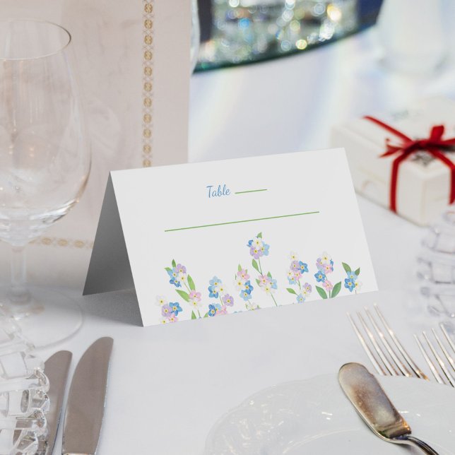 Forget Me Not Blue & Pink Folded Place Card (Forget Me Not Blue & Pink Folded Place Card)