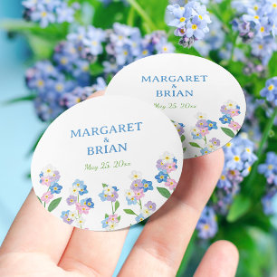 Forget Me Not Blue & Pink Wedding Bride Groom  Classic Round Sticker