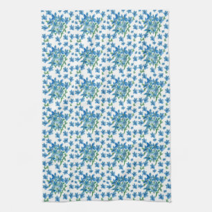 Forget Me Not Blue Watercolor Flowers Tea Towel