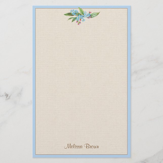 Forget-Me-Not Bouquet Blue Flowers Rustic Cute Stationery (Front)