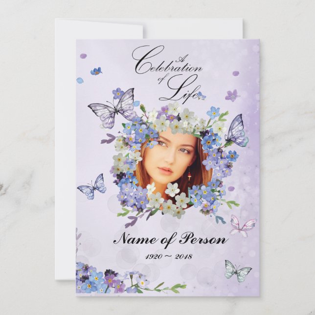 Forget Me Not Butterflies Celebration of Life  Invitation (Front)