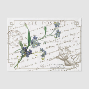 Forget Me Not Carte Postale French Script Bird Tissue Paper