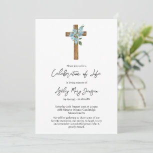 Forget me not Cross Celebration of Life Funeral Invitation