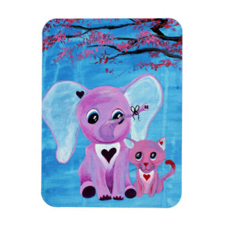 Forget Me Not Cute Elephant Cat Cherry Blossom Art Magnet