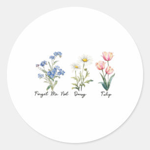 Forget Me Not Daisy Tulip Tee  Classic Round Sticker