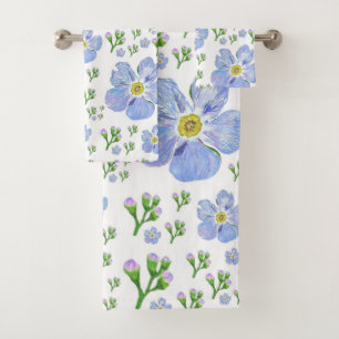 Forget me not design on bath towel set