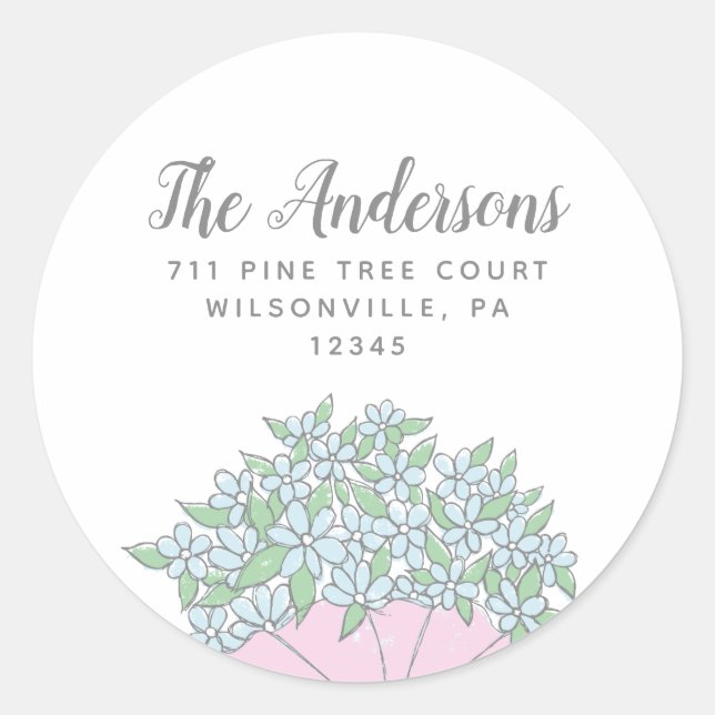 Forget Me Not Doodle Round Return Address Labels (Front)