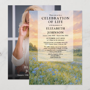 Forget Me Not Floral Celebration of Life Photo Invitation